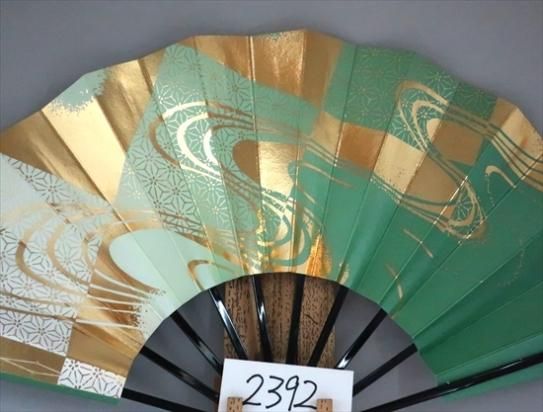 舞扇子 A398 黒べた シルバー引き 金箔砂子 箱なし（舞扇子