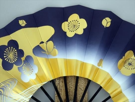 舞扇子の扇亘】A2454 舞扇子 金梅 紺天ぼかし【京扇子・舞