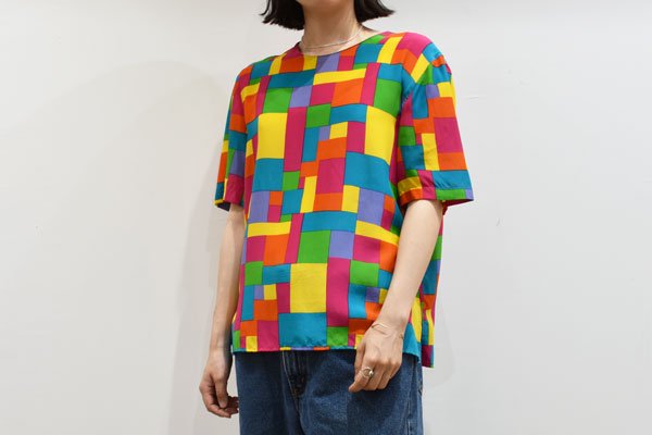 Colorful Mosaic Print Silk Pull Over