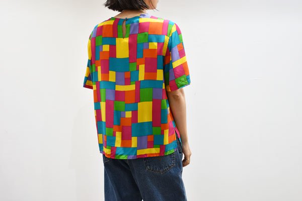 Colorful Mosaic Print Silk Pull Over