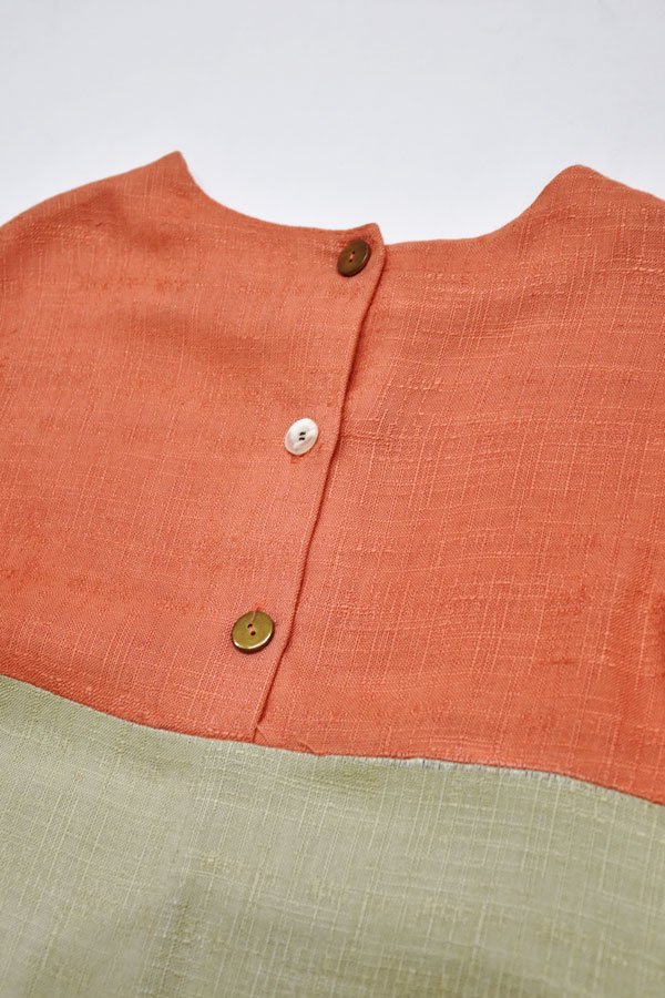 Vintage - Tricolor Flax Mix Half Sleeve Dress