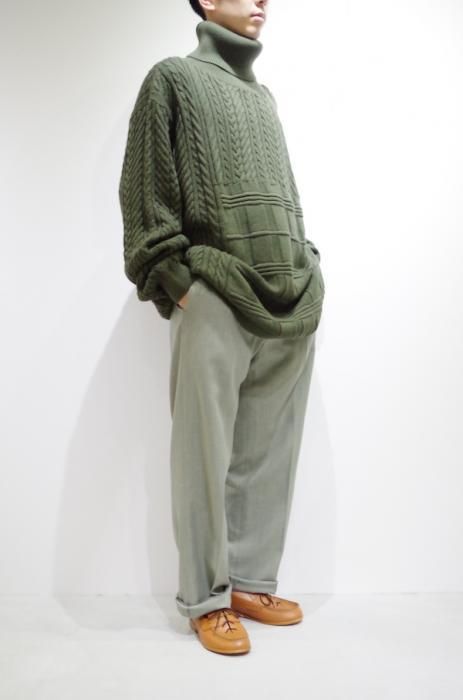 FFIXXED STUDIOS - CABLE QUILT TURTLE NECK-ARMY GREEN - kitoit / kiik