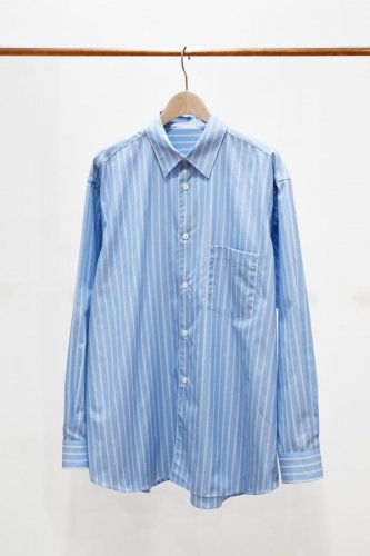 k i i k - British fabric Regular Collar Shirt - Blue Stripe - mens
