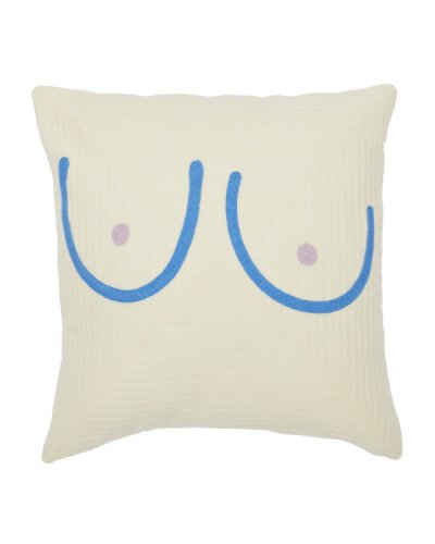 COLD PICNIC - Boob Pillow Cover (cream w/blue / deep brown-teal)