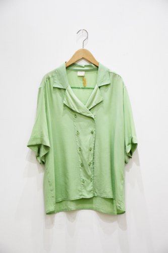Vintage - SILK HALF SLEEVE w button Shirts / Mint Green