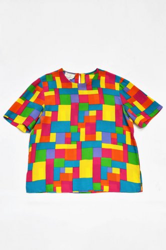 Vintage - Colorful Mosaic Print Silk Pull Over