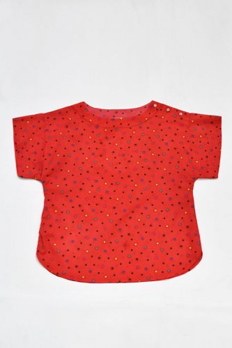 Vintage - Colorful Dots Print Red Pull Over Blouse