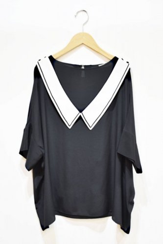 Colenimo - Detachable Silk Sailor Collar Top - Black