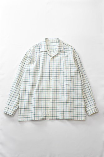 k i i k - British fabric Open Collar Shirt - Blue x Green Checks