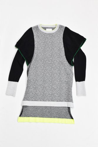 TRICOT&#201; - Melange Knit Frill Dress - Black