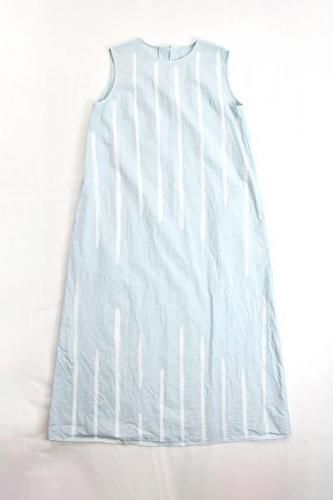 k i i k  E'tele - Cotton Sleeveless Dress - Light Blue  Discharge Stripe