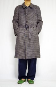 Vintage-70s W-face wool houndstooth check Mens-Coat
