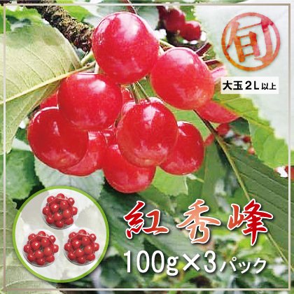 数量限定15セット】さくらんぼ「紅秀峰」 特秀2L 100g×3パック 青森県南部町産