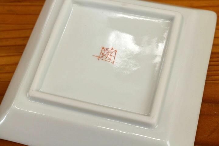 4号角皿 チェック 青/色絵九谷 遊