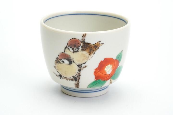 ぐい呑 椿二雀図/中村陶志人