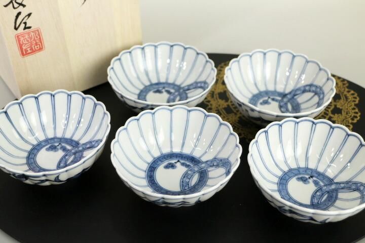 宮内庁御用窯】菊型小鉢揃 双輪文松竹梅/山本長左