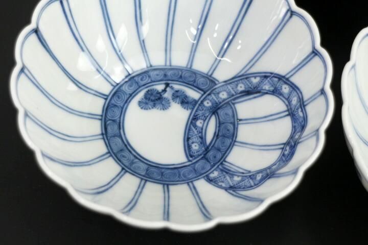 宮内庁御用窯】菊型小鉢揃 双輪文松竹梅/山本長左