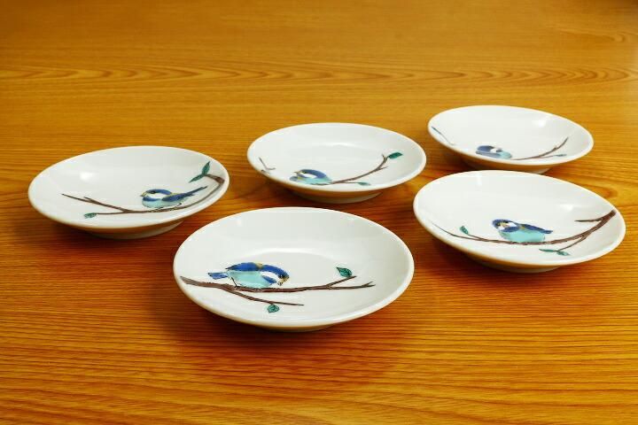 3号皿揃 山雀/青郊窯