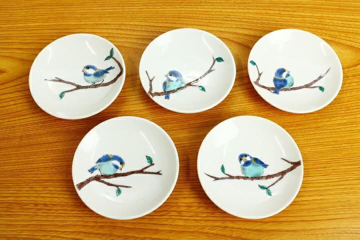 3号皿揃 山雀/青郊窯