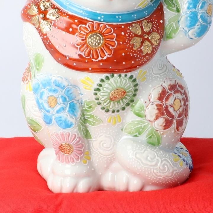 6.5号 招き猫 盛金花尽くし (左) / 座布団付