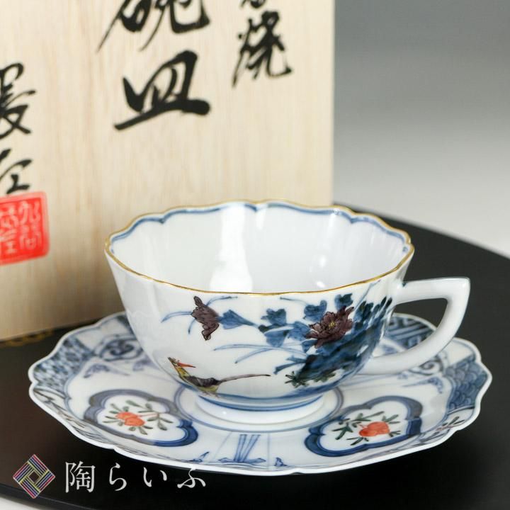 宮内庁御用窯】コーヒー碗皿 天啓赤絵吉祥紋/山本長左