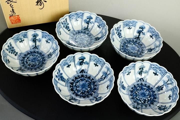 宮内庁御用窯】深鉢 青花花鳥瑞果文/山本長左