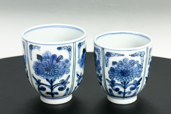 宮内庁御用窯】組湯呑 青華菊紋 /山本長左