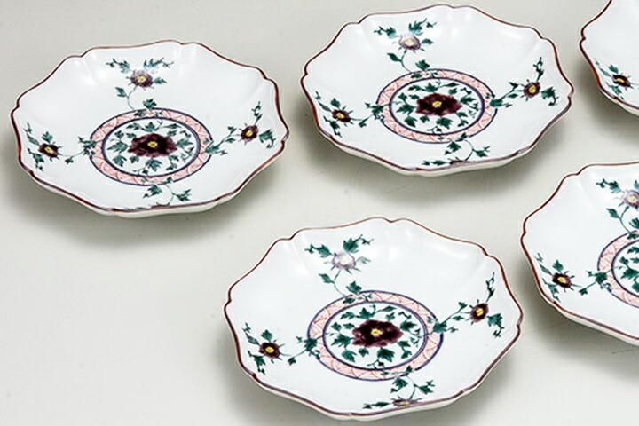 5号皿揃 色絵牡丹/銀泉窯