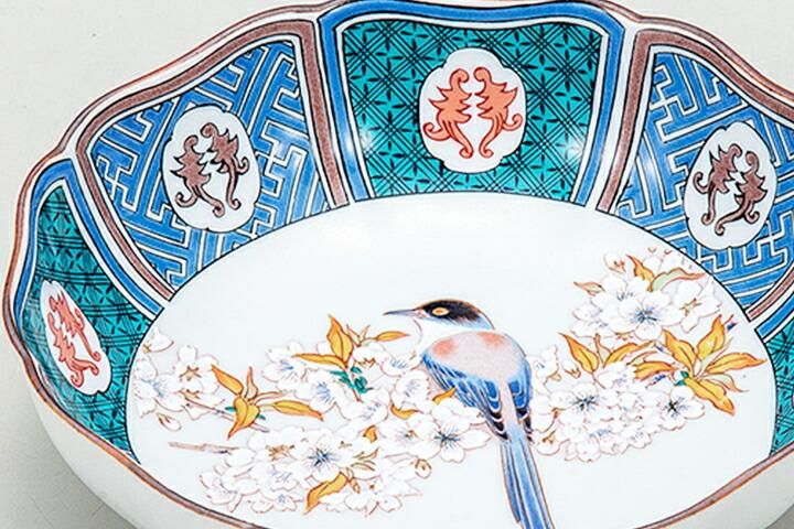 5号鉢 古九谷山桜に鳥