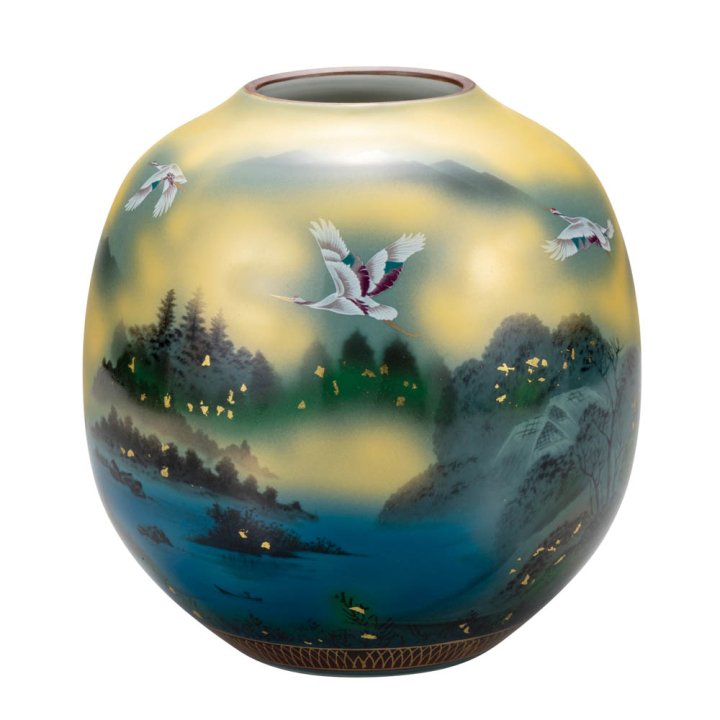 九谷焼』花瓶（8号）金箔鶴山水 K7-1312 通販