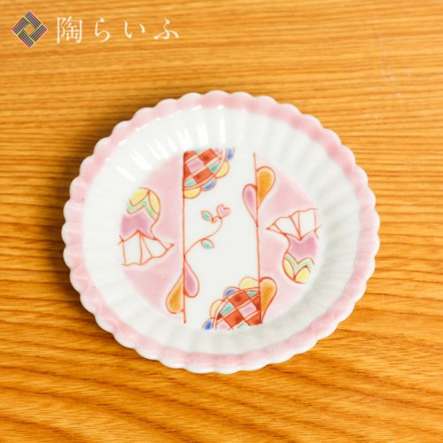 【 銀舟窯×宮腰徳二(特別企画品)】菊型小皿 水中花ピンク