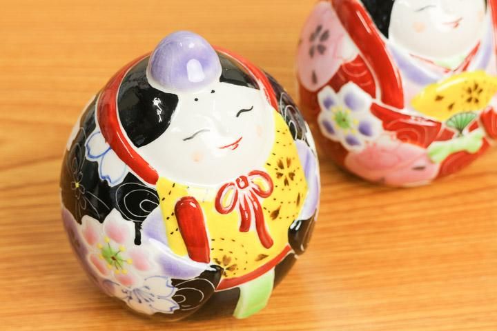 九谷焼 長峰窯 雛人形　 屏風/敷物/立札付き 九谷焼 名入れ木札無料 玉雛人形 桜盛 3号 台・敷物・立札・屏風