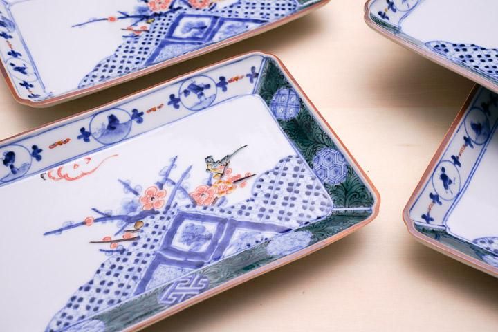 公式の店舗 九谷焼 青郊 長角皿・色絵丸紋 食器