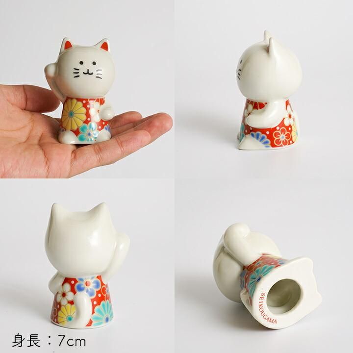 九谷焼 大きい 招き猫 置物 15号 超特大 左手招き猫 金三毛 錦