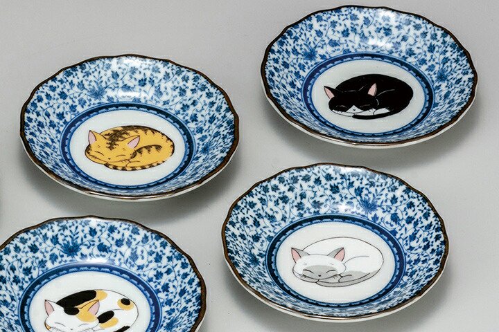 有名な高級ブランド 新品 九谷焼 12cm皿 眠り猫 B ねこ ネコ 猫 食器