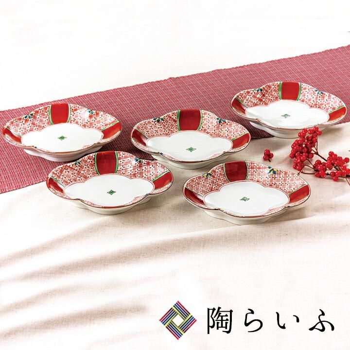 6号皿揃 赤絵/双鳩窯