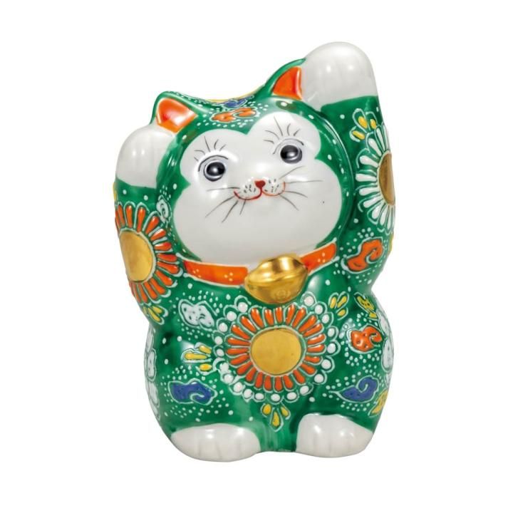 九谷焼　両手招き猫 両手招き猫 薔薇 4号【九谷焼】