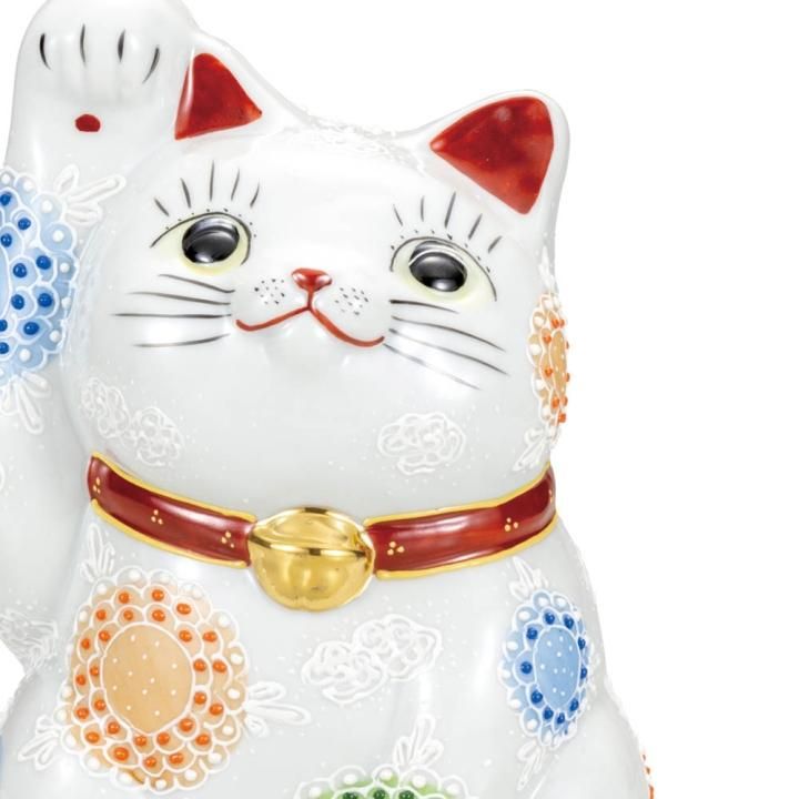 九谷焼　白盛　高さ約30CM 7号招き猫 白盛