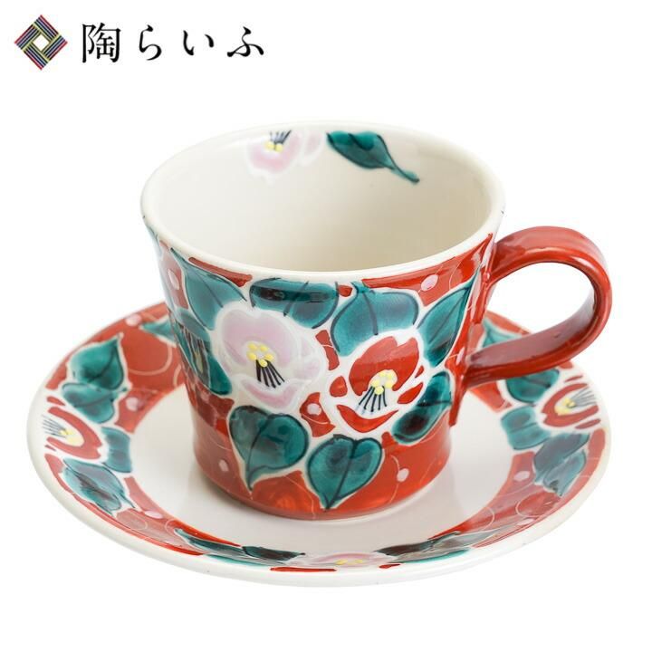 カップ&ソーサー 色絵無双椿 赤/虚空蔵窯