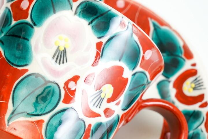 カップ&ソーサー 色絵無双椿 赤/虚空蔵窯