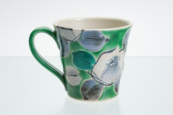 マグカップ 古染椿 グリーン/虚空蔵窯