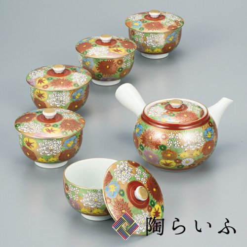 九谷 勇岳 茶器 湯呑み 急須 セット 5客 茶 蓋つき 花柄 和 日本 食器 