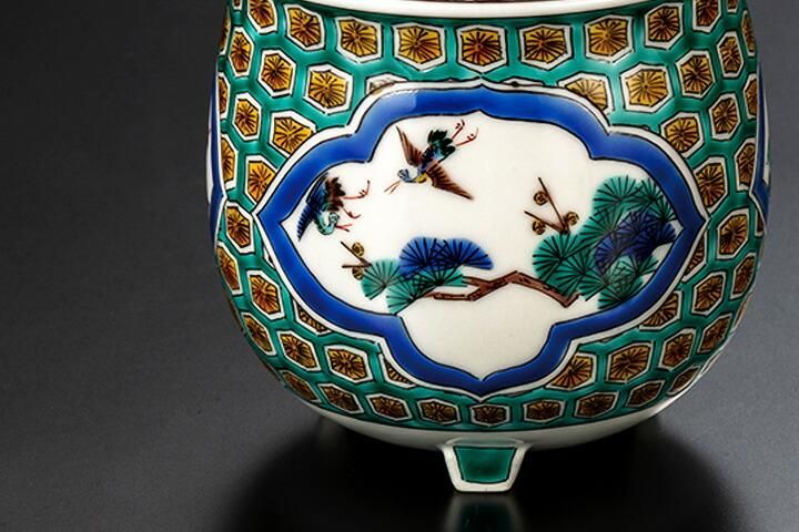 九谷焼香炉　松竹梅柄 3.2号香炉・亀甲小紋松竹梅/中村重人