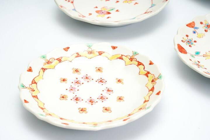 菊型小皿揃 花紋絵変り/銀舟窯