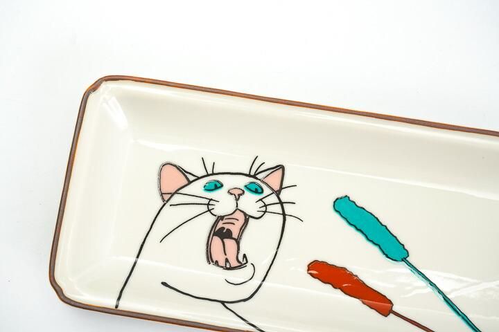 ネコ・ジェラシー 長皿 しろねこ/KUTANI SEAL クタニシール