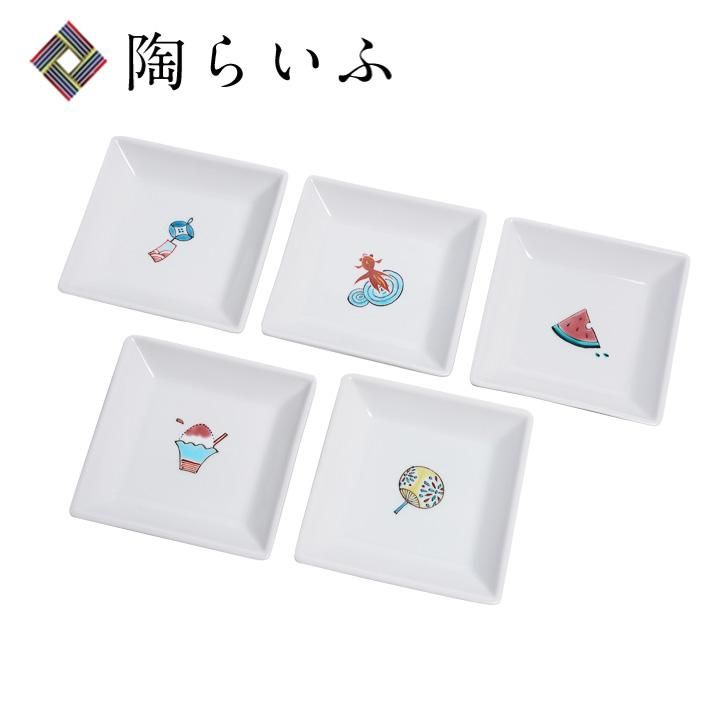 夏の便り 角皿揃（風鈴・金魚・スイカ・かき氷・うちわ）/大志窯