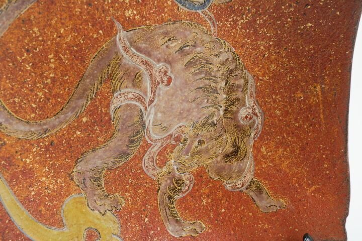 九谷焼 武腰 潤 作 【 四神 白虎図 】お皿 飾皿 四方神(西)白虎/谷敷正人作