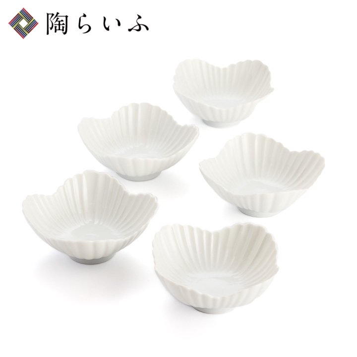 5枚セット　白磁　菊型四方小鉢　/妙泉陶房