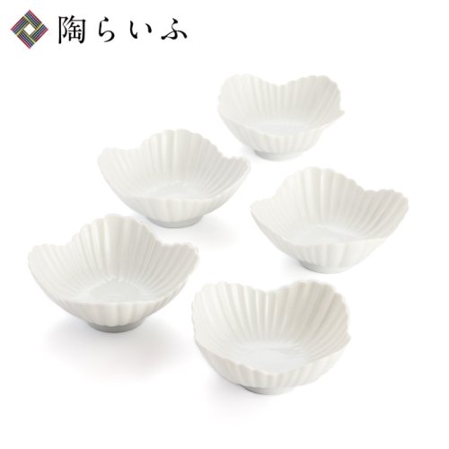 白磁 菊型四方小鉢 5枚セット /妙泉陶房