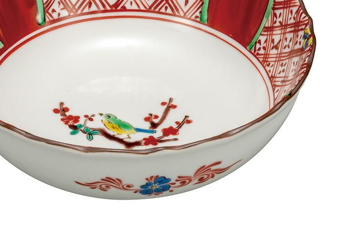 6号鉢 赤絵花鳥 / 双鳩窯